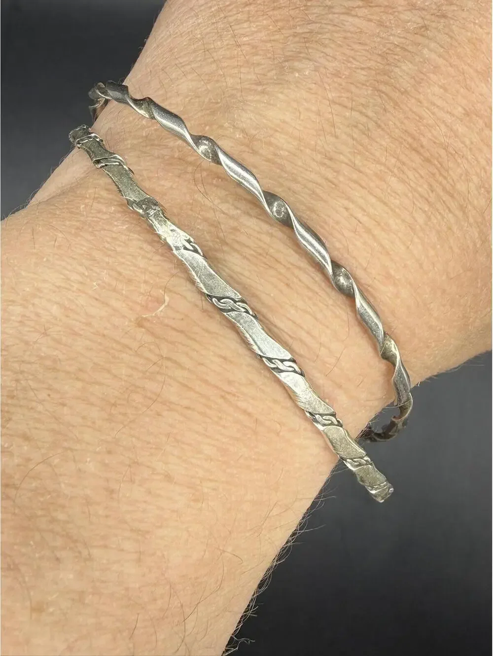 Set of 2 Stacker Sterling Silver 925 Cuff Bracelets - Rope Twist Design
